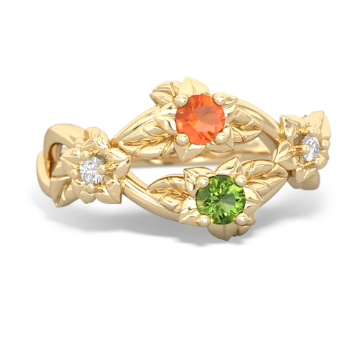 Fire Opal Genuine Fire Opal with Genuine Peridot Sparkling Bouquet ring Ring