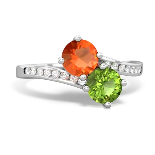 fire opal-peridot two stone channel ring