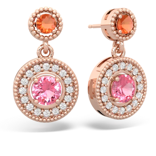 fire opal-pink sapphire halo earrings