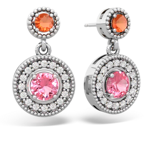 fire opal-pink sapphire halo earrings