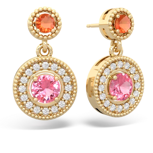 fire opal-pink sapphire halo earrings
