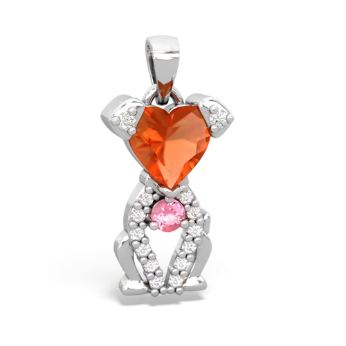 fire opal-pink sapphire birthstone puppy pendant