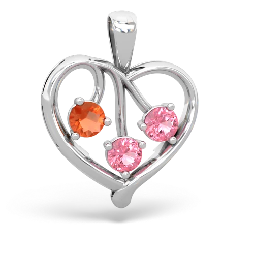 Fire Opal Genuine Fire Opal with Lab Created Pink Sapphire and Genuine Opal Glowing Heart pendant Pendant