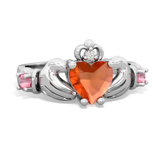 fire opal-pink sapphire claddagh ring