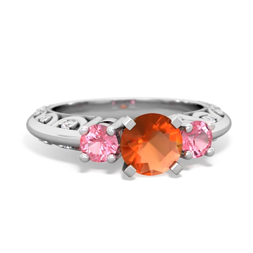 fire opal-pink sapphire engagement ring