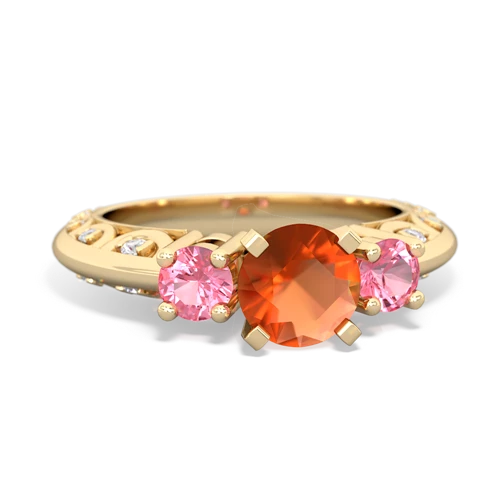 fire opal-pink sapphire engagement ring