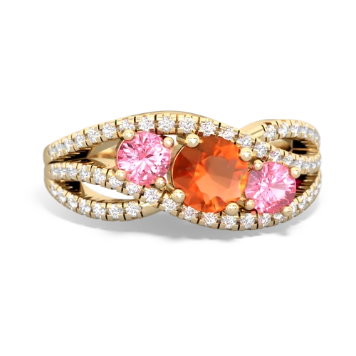 fire opal-pink sapphire three stone pave ring