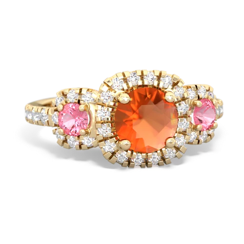 Fire Opal Genuine Fire Opal with Lab Created Pink Sapphire and Genuine Opal Regal Halo ring Ring