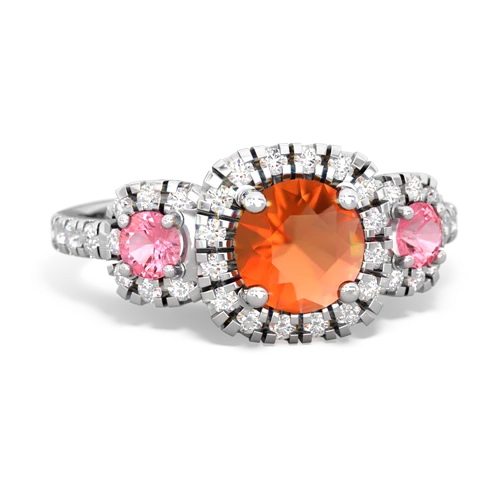 fire opal-pink sapphire three stone regal ring