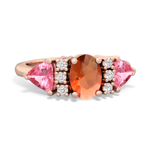 Fire Opal Genuine Fire Opal with Lab Created Pink Sapphire and Genuine Opal Antique Style Three Stone ring Ring