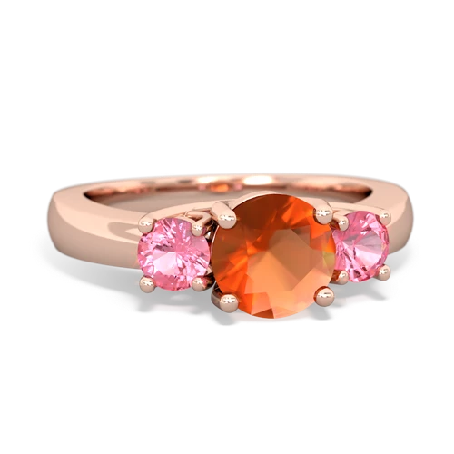 Fire Opal Genuine Fire Opal with Lab Created Pink Sapphire and Genuine Opal Three Stone Trellis ring Ring