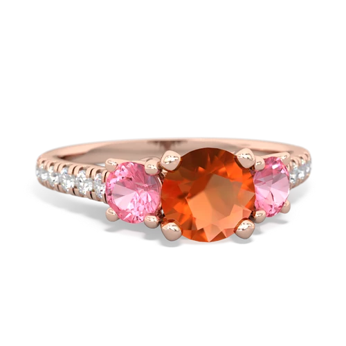 Fire Opal Genuine Fire Opal with Lab Created Pink Sapphire and Genuine Opal Pave Trellis ring Ring