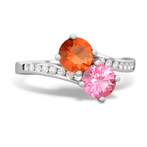 fire opal-pink sapphire two stone channel ring