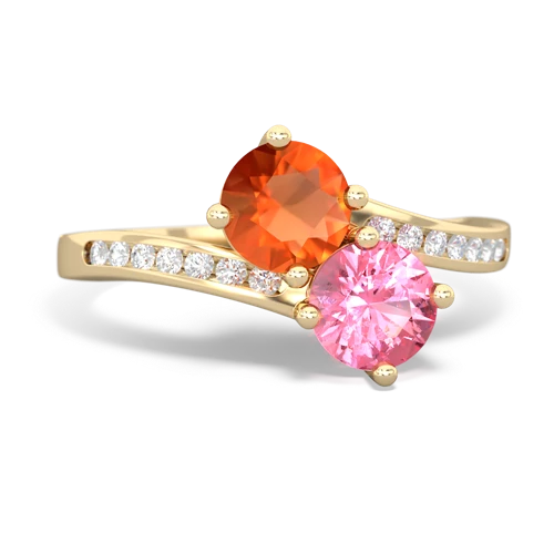 fire opal-pink sapphire two stone channel ring