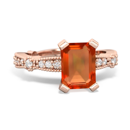 Fire Opal Milgrain Antique Style Genuine Fire Opal ring Ring