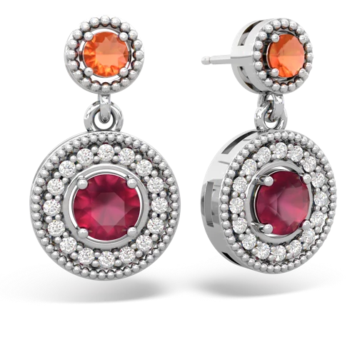 Fire Opal Genuine Fire Opal with Genuine Ruby Halo Dangle earrings Earrings
