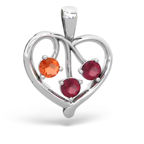 Fire Opal Genuine Fire Opal with Genuine Ruby and Genuine Fire Opal Glowing Heart pendant Pendant
