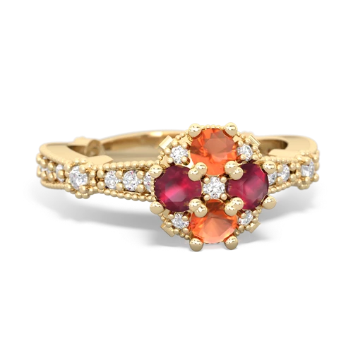 Fire Opal Genuine Fire Opal with Genuine Ruby Milgrain Antique Style ring Ring