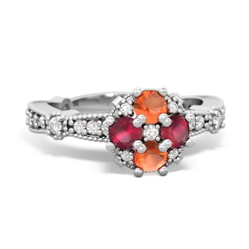 fire opal-ruby art deco engagement ring
