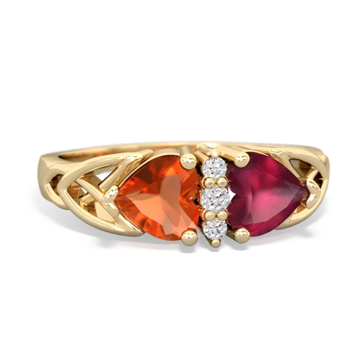 Fire Opal Genuine Fire Opal with Genuine Ruby Celtic Trinity Knot ring Ring