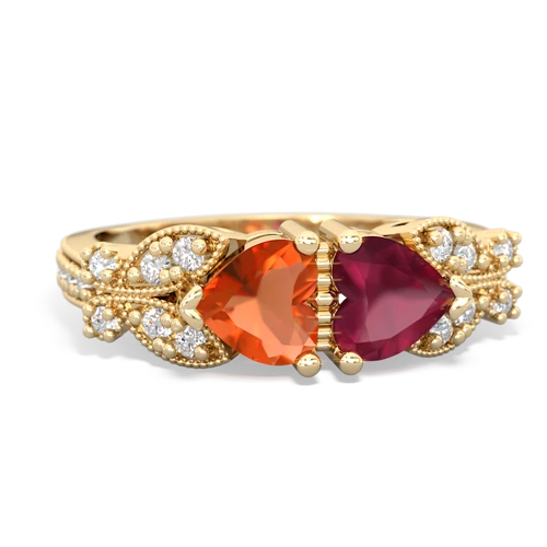 Fire Opal Genuine Fire Opal with Genuine Ruby Diamond Butterflies ring Ring