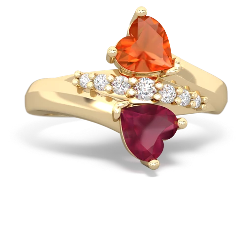 Fire Opal Genuine Fire Opal with Genuine Ruby Heart to Heart Bypass ring Ring