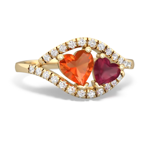 Fire Opal Genuine Fire Opal with Genuine Ruby Mother and Child ring Ring