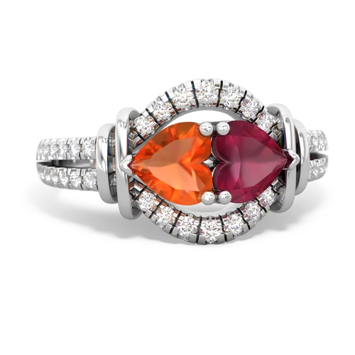 Fire Opal Genuine Fire Opal with Genuine Ruby Art-Deco Keepsake ring Ring