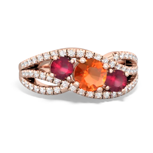 fire opal-ruby three stone pave ring