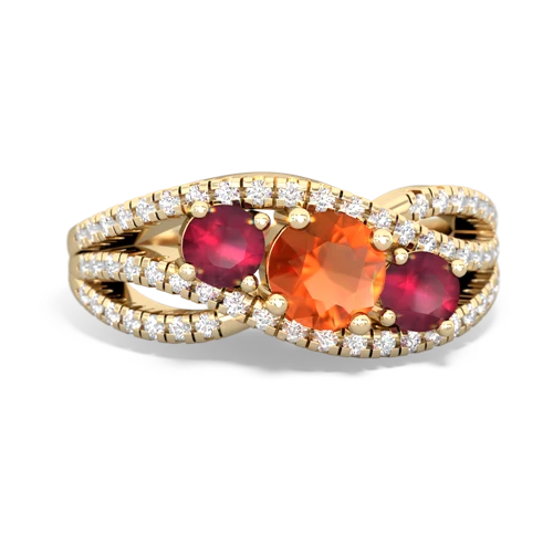 fire opal-ruby three stone pave ring