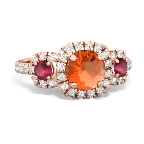 Fire Opal Genuine Fire Opal with Genuine Ruby and  Regal Halo ring Ring
