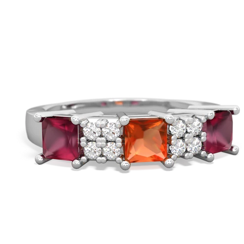 Fire Opal Genuine Fire Opal with Genuine Ruby and Lab Created Alexandrite Three Stone ring Ring
