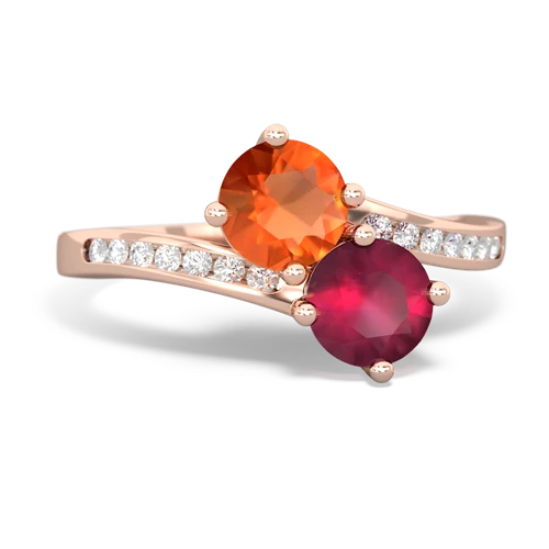 fire opal-ruby two stone channel ring
