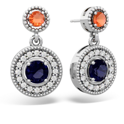 Fire Opal Genuine Fire Opal with Genuine Sapphire Halo Dangle earrings Earrings