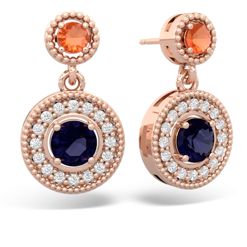 fire opal-sapphire halo earrings