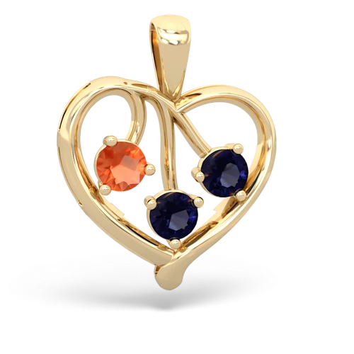 Fire Opal Genuine Fire Opal with Genuine Sapphire and  Glowing Heart pendant Pendant