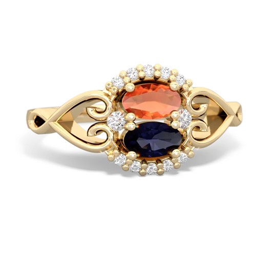 fire opal-sapphire antique keepsake ring