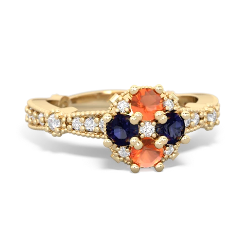 Fire Opal Genuine Fire Opal with Genuine Sapphire Milgrain Antique Style ring Ring