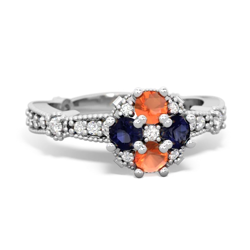 fire opal-sapphire art deco engagement ring