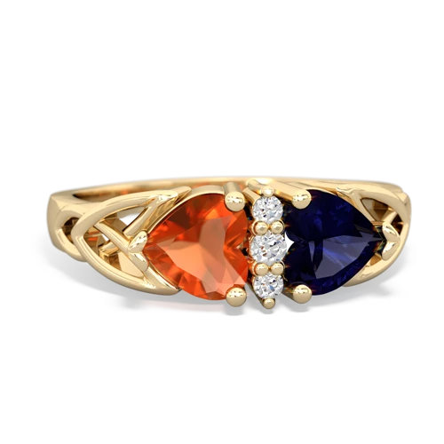 Fire Opal Genuine Fire Opal with Genuine Sapphire Celtic Trinity Knot ring Ring