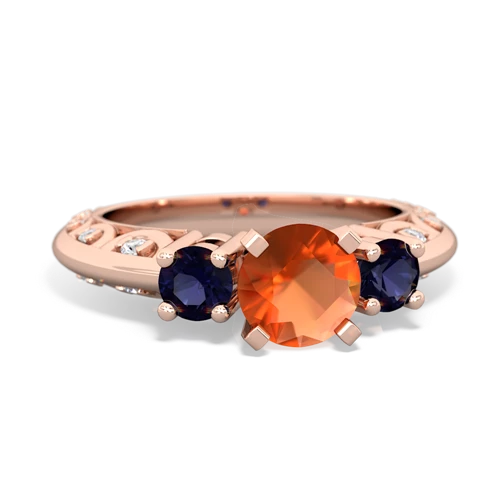 Fire Opal Genuine Fire Opal with Genuine Sapphire Art Deco ring Ring