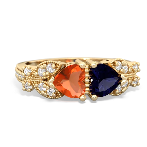 Fire Opal Genuine Fire Opal with Genuine Sapphire Diamond Butterflies ring Ring