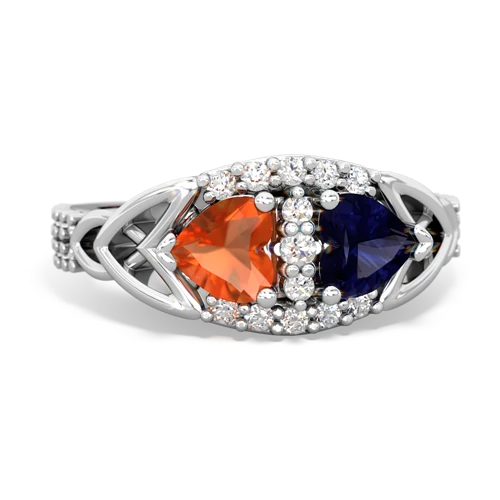 Fire Opal Genuine Fire Opal with Genuine Sapphire Celtic Knot Engagement ring Ring