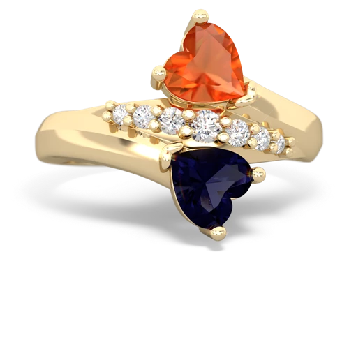 Fire Opal Genuine Fire Opal with Genuine Sapphire Heart to Heart Bypass ring Ring