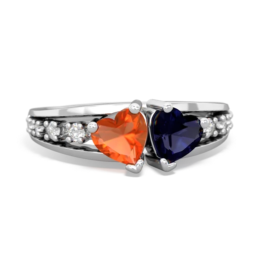 Fire Opal Genuine Fire Opal with Genuine Sapphire Heart to Heart ring Ring