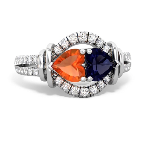 Fire Opal Genuine Fire Opal with Genuine Sapphire Art-Deco Keepsake ring Ring