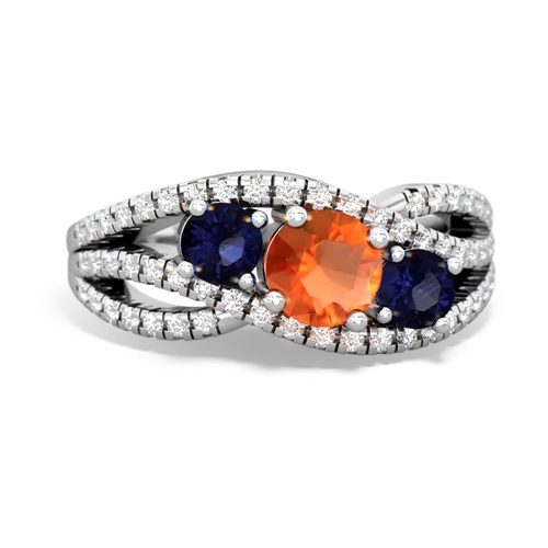 fire opal-sapphire three stone pave ring