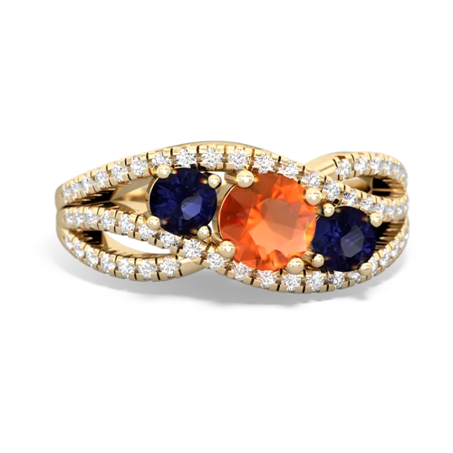 fire opal-sapphire three stone pave ring