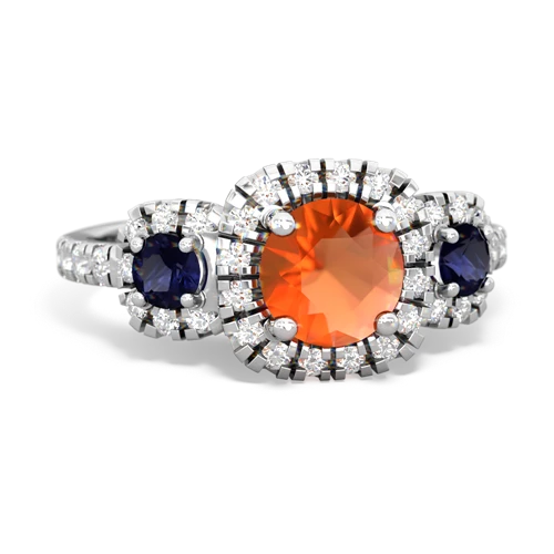 fire opal-sapphire three stone regal ring