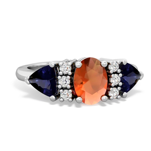 Fire Opal Genuine Fire Opal with Genuine Sapphire and  Antique Style Three Stone ring Ring